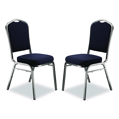 NPS 9300 Series Deluxe Upholstered Stack Chair, Fabric, Supports 500 lb, 19" Seat Ht, Midnight Blue Seat/Back, Silver Base, 2/PK (9354SV2)