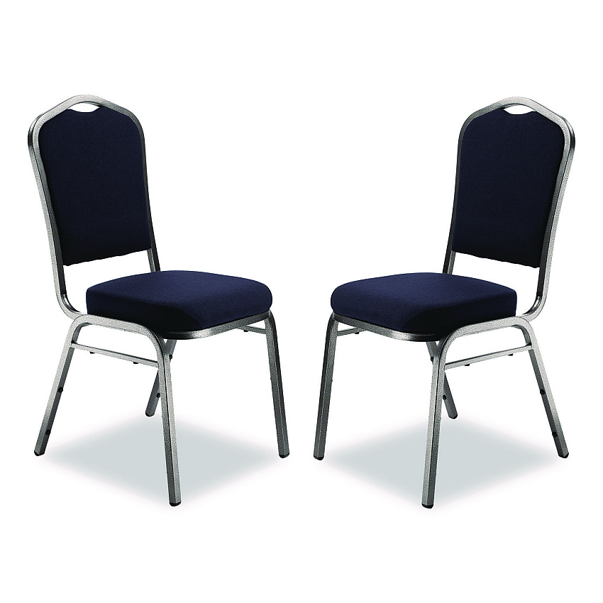 NPS 9300 Series Deluxe Upholstered Stack Chair, Fabric, Supports 500 lb, 19" Seat Ht, Midnight Blue Seat/Back, Silver Base, 2/PK (9354SV2)