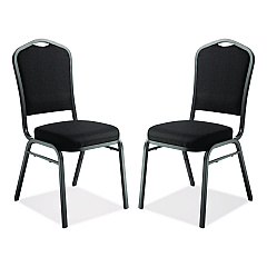NPS 9300 Series Deluxe Upholstered Stack Chair, Fabric, Supports 500 lb, 19" Seat Height, Ebony Black Seat/Back, Black Base, 2/PK (9360BT2)