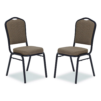 NPS 9300 Series Deluxe Upholstered Stack Chair, Fabric, Supports 500 lb, 19" Seat Ht, Natural Taupe Seat/Back, Black Base, 2/Pack (9378BT2)