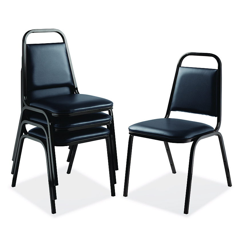 NPS 9100 Series Vinyl Upholstered Stack Chair, Supports 300 lbs, 18" Seat Height, Midnight Blue Seat/Back, Black Base, 4/Carton (9104B4)
