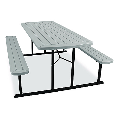 NPS Blow Molded Folding Picnic Table, Rectangular, 57w x 72d x 29.5h, Speckled Gray Top, Black Base/Legs (BMPT3072BK02)