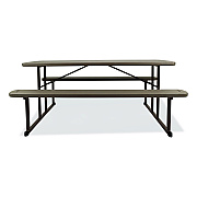 NPS Blow Molded Folding Picnic Table, Rectangular, 57w x 72d x 29.5h, Brown Top, Brown Base/Legs (BMPT3072BR03)