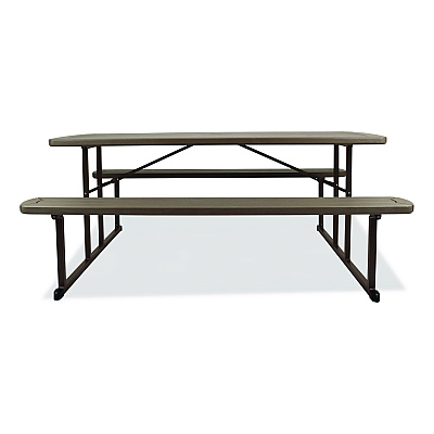 NPS Blow Molded Folding Picnic Table, Rectangular, 57w x 72d x 29.5h, Brown Top, Brown Base/Legs (BMPT3072BR03)