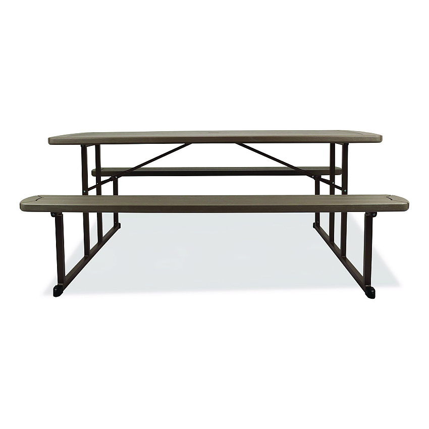 NPS Blow Molded Folding Picnic Table, Rectangular, 57w x 72d x 29.5h, Brown Top, Brown Base/Legs (BMPT3072BR03)