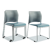 NPS 8700 Series Cafetorium Plush Vinyl Stack Chair, Supports Up to 500 lb, 18" Seat Ht, Blue Seat, Gray Back, Silver Base, 4/CT (874212024)