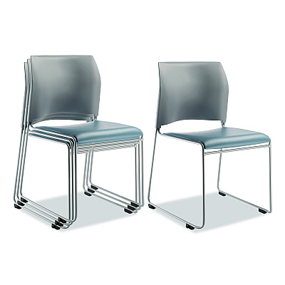 NPS 8700 Series Cafetorium Plush Vinyl Stack Chair, Supports Up to 500 lb, 18" Seat Ht, Blue Seat, Gray Back, Silver Base, 4/CT (874212024)