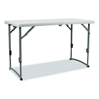 NPS Plastic Fold-in-Half Adjustable Height Table, Rectangular, 24w x 48d x 22h to 35h, Speckled Gray Top, Gray Base/Legs (BFHT2448A)