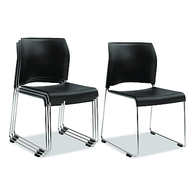 NPS 8800 Series Cafetorium Plastic Stack Chair, Supports Up to 500 lb, 18" Seat Height, Black Seat/Back, Chrome Base, 4/Carton (881011104)
