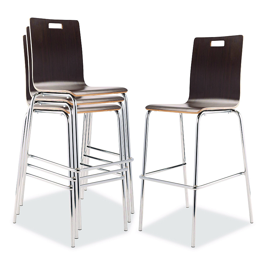 NPS Bushwick Series Bentwood Stool, Supports Up to 500 lb, 30" Seat Height, Espresso Seat, Espresso Back, Chrome Base, 4/Carton (BCS214)
