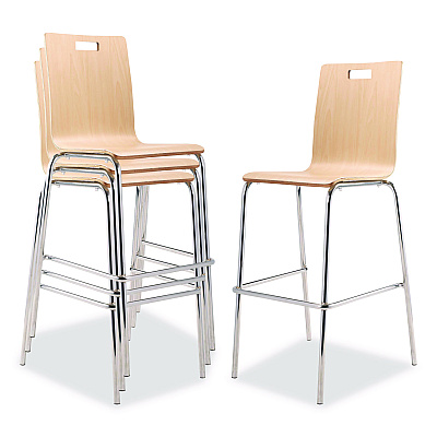 NPS Bushwick Series Bentwood Stool, Supports Up to 500 lb, 30" Seat Height, Natural Seat, Natural Back, Chrome Base, 4/Carton (BCS224)