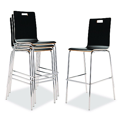 NPS Bushwick Series Bentwood Stool, Supports Up to 500 lb, 30" Seat Height, Black Seat, Black Back, Chrome Base, 4/Carton (BCS234)