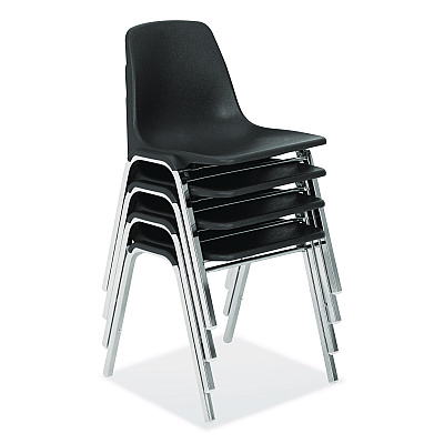NPS 8100 Series Poly Shell Stacking Chair, Supports Up to 500 lb, 18" Seat Height, Black Seat, Black Back, Chrome Base, 4/Carton (81104)
