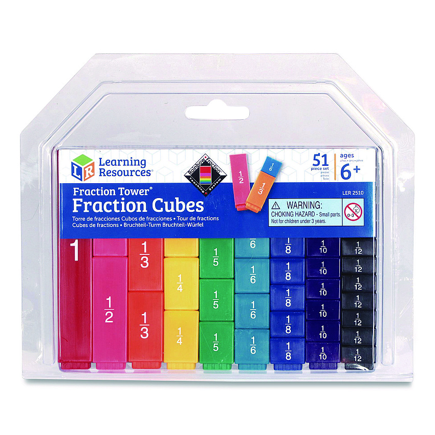 Learning Resources Fraction Tower Fraction Cubes, Grades 1 to 4, 51 Pieces (LER2510)