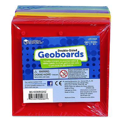 Learning Resources Double-Sided Assorted Geoboards, Grades K to 3, 5" x 5", Assorted Colors, 6 Pieces (LER0425)