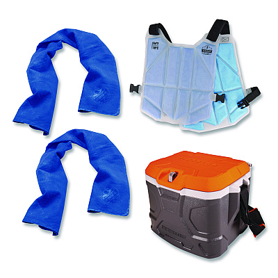 ergodyne Chill-Its 6671 Heat Stress Prevention Kit, 2 Towels, Vest, 17 qt Cooler (12339)