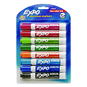 EXPO Low-Odor Dry-Erase Markers, Broad Chisel Tip, Assorted Colors, 8/Pack (1743032)