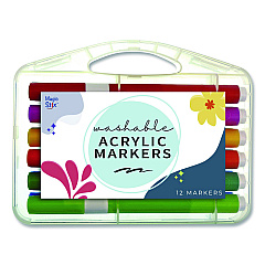 TPG Creations Washable Acrylic Markers, Fine Bullet Tip, Assorted Colors, 12/Pack (496)