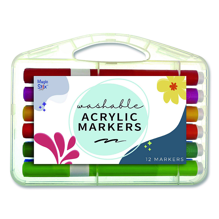 TPG Creations Washable Acrylic Markers, Fine Bullet Tip, Assorted Colors, 12/Pack (496)