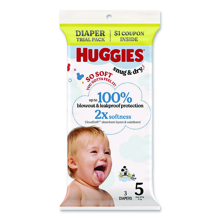 Huggies Snug and Dry, Size 5, Over 27 lbs, Disney Design, 3 Diapers/Pack, 30 Packs/Carton (57031)