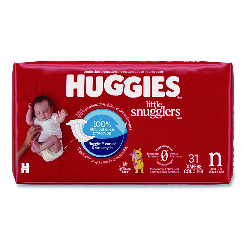 Huggies Little Snugglers Baby Diapers, Size 0 to Newborn, 1 lbs to 10 lbs, Disney Design, 31 Diapers/Pack, 4 Packs/Carton (49694)