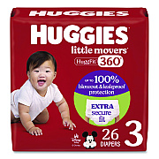 Huggies Little Movers HuggFit 360 Degree, Size 3, 16 lbs to 28 lbs, Disney Design, 26 Diapers/Pack, 4 Packs/Carton (56605)