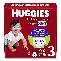 Huggies Little Movers HuggFit 360 Degree, Size 3, 16 lbs to 28 lbs, Disney Design, 26 Diapers/Pack, 4 Packs/Carton (56605)
