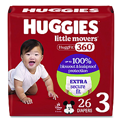 Huggies Little Movers HuggFit 360 Degree, Size 3, 16 lbs to 28 lbs, Disney Design, 26 Diapers/Pack, 4 Packs/Carton (56605)