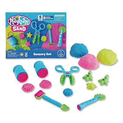 Educational Insights Playfoam Sand Sensory Set: Five Tools and Three Assorted Color 6 oz Packs of Sand, Ages 3 to 7, 8 Pieces (2232)