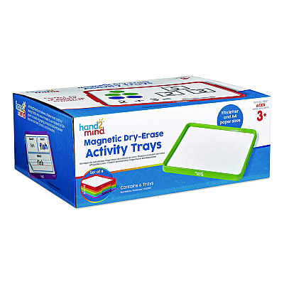hand2mind Magnetic Dry-Erase Trays, 13" x 9.5", White Surface, Assorted Frame Colors, 6/Set (96157)