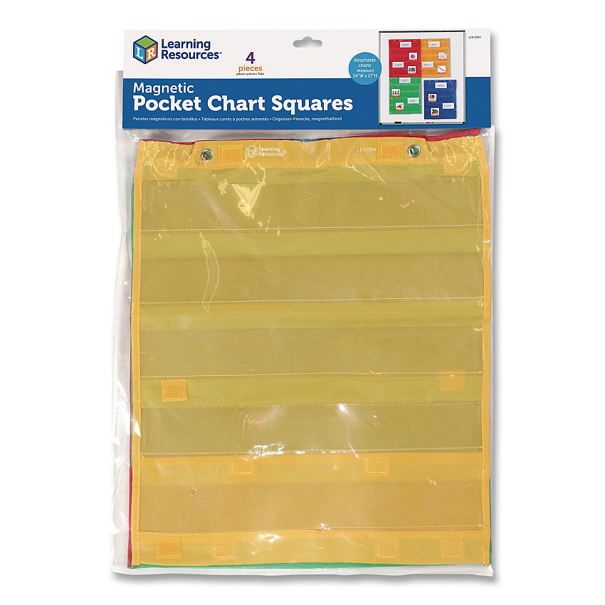 Learning Resources Magnetic Pocket Chart Squares, 7 Pockets, 14" w  x 17" h, Assorted Colors, Set of 4 (LER2384)