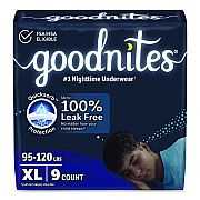 Goodnites Nighttime Bedwetting Underwear for Boys, X-Large, 95 lbs to 140+ lbs, White, 9/Pack, 4 Packs/Carton (55592)