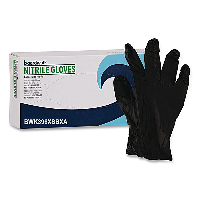 Boardwalk 396 Series Disposable General-Purpose Nitrile Gloves, Powder-Free, X-Small, 4.4 mil Thick, 9.5" Long, Black, 100/Box (396XSBXA)