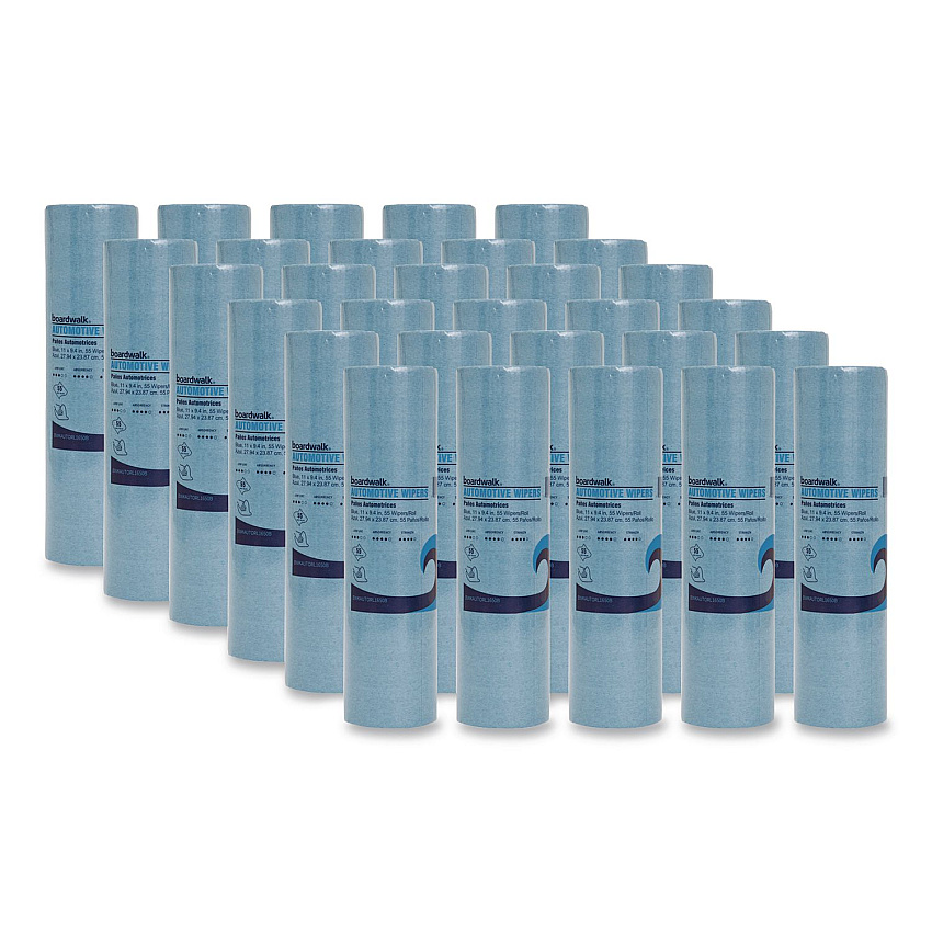 Boardwalk Automotive Wiper Rolls, 9.4 x 11, Blue, 55/Roll, 30 Rolls/Carton (AUTORL1650B)