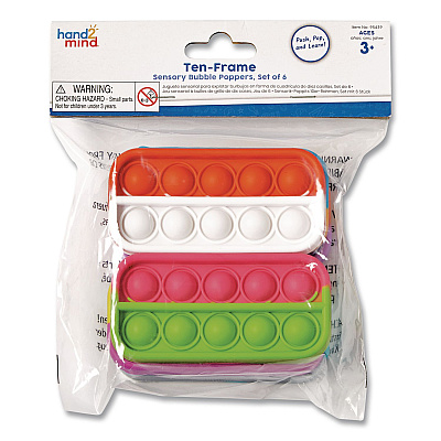 hand2mind Ten-Frame Sensory Bubble Poppers, Pre-K to K, 6 Pieces (95439)