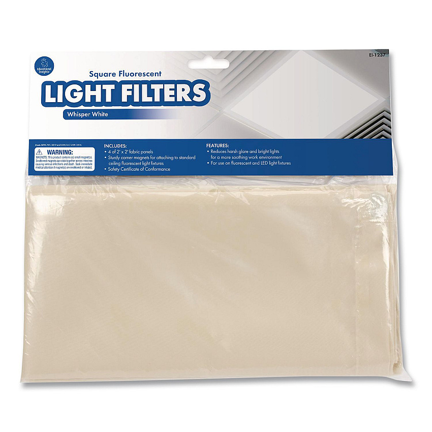 Educational Insights Fluorescent Light Filter Covers, Square, 2 ft x 2 ft, Whisper White, 4 Covers (1237)