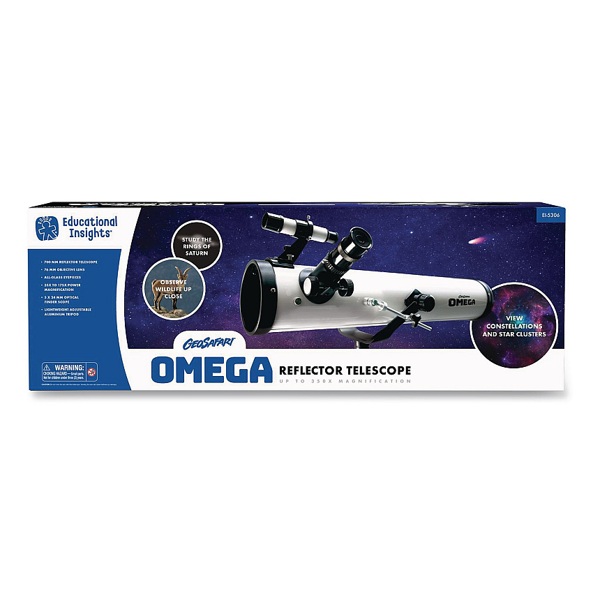 Educational Insights GeoSafari Omega Reflector Telescope,, 2 Elements, 35x to 300x Magnification, 76 mm Aperture, 700 mm Focal Length, White (5306)