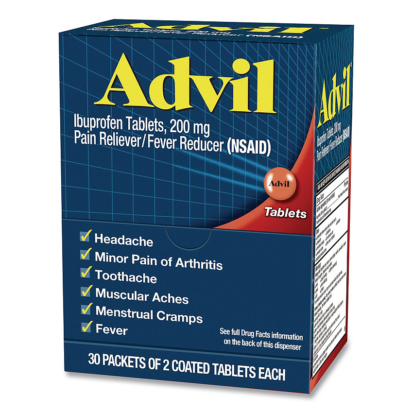 Advil Ibuprofen Tablets Refill Packs, Two-Pack, 30/Box (64008)