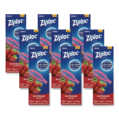 Ziploc Double Zipper Storage Bags, Triple System Seal, Gallon, 10.56" x 10.75", Clear, 38 Bags/Box, 9 Boxes/Carton (383233)