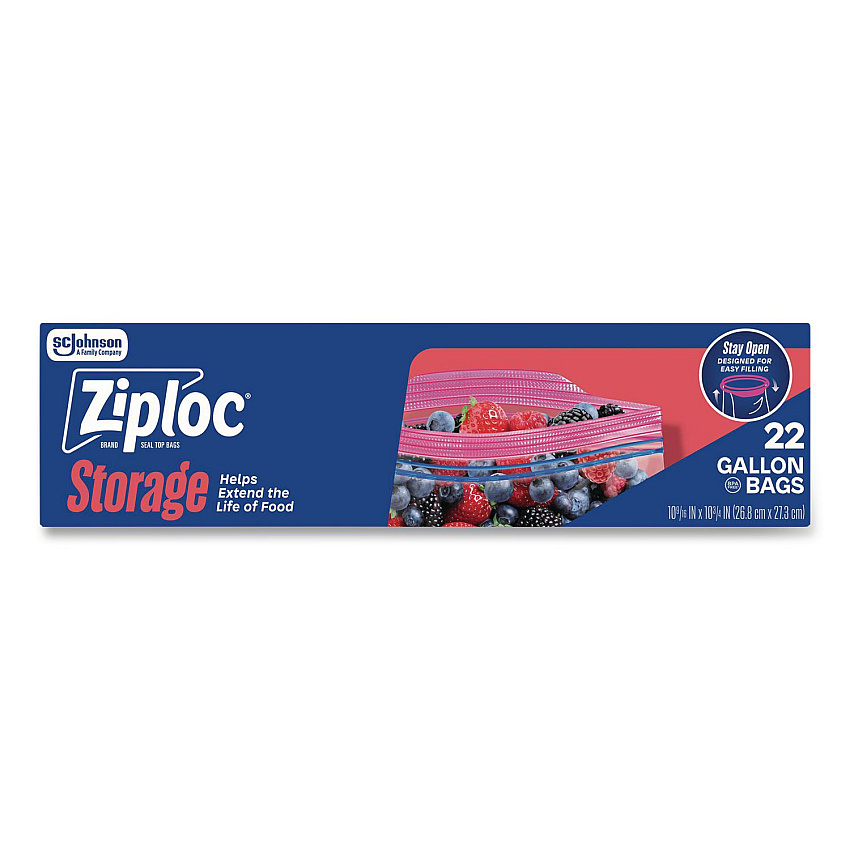Ziploc Double Zipper Storage Bags, Triple System Seal, Gallon, 9.6" x 12.1", Clear, 22 Bags/Box, 12 Boxes/Carton (383231)