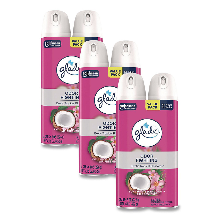 Glade Air Freshener, Tropical Blossoms Scent, 8.3 oz, 2/Pack, 3 Packs/Carton (377365)