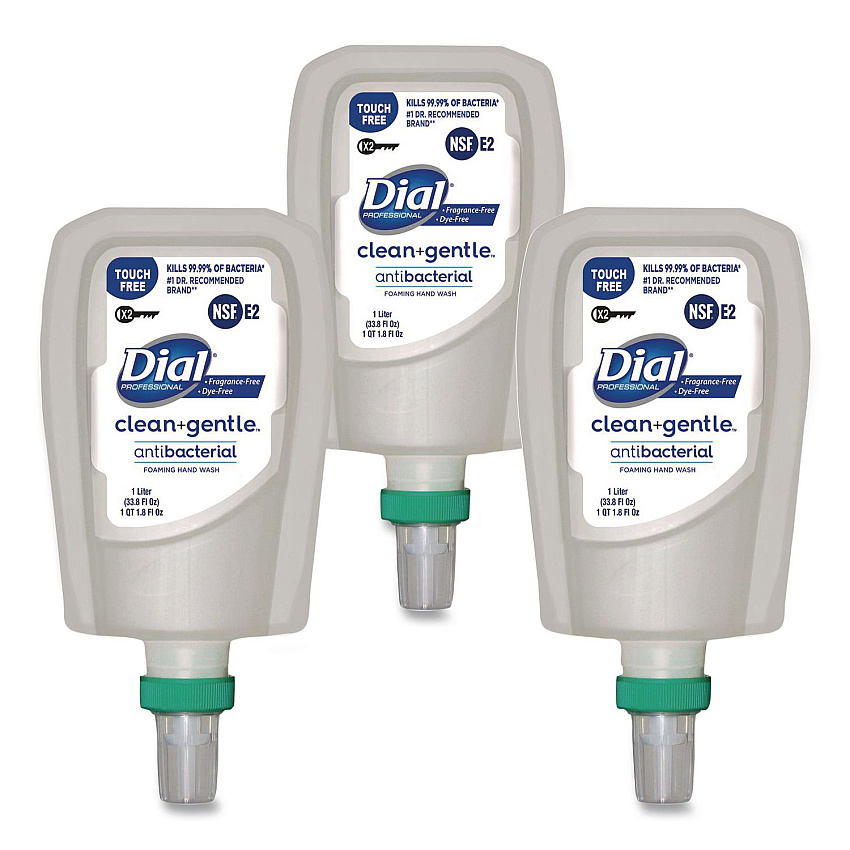Dial Professional Clean+Gentle Antibacterial Foaming Hand Wash Refill for FIT 16638/16642 Touch-Free Dispensers, Fragrance-Free, 1 L, 3/Carton (32138)