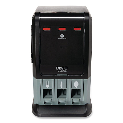 Dixie Tri-Tower Mini Dispenser, Holds Forks/Knives/Spoons or Sporks, 13.15 x 31.03 x 17.5, Black/Gray (DUSSTDSP3MIN)