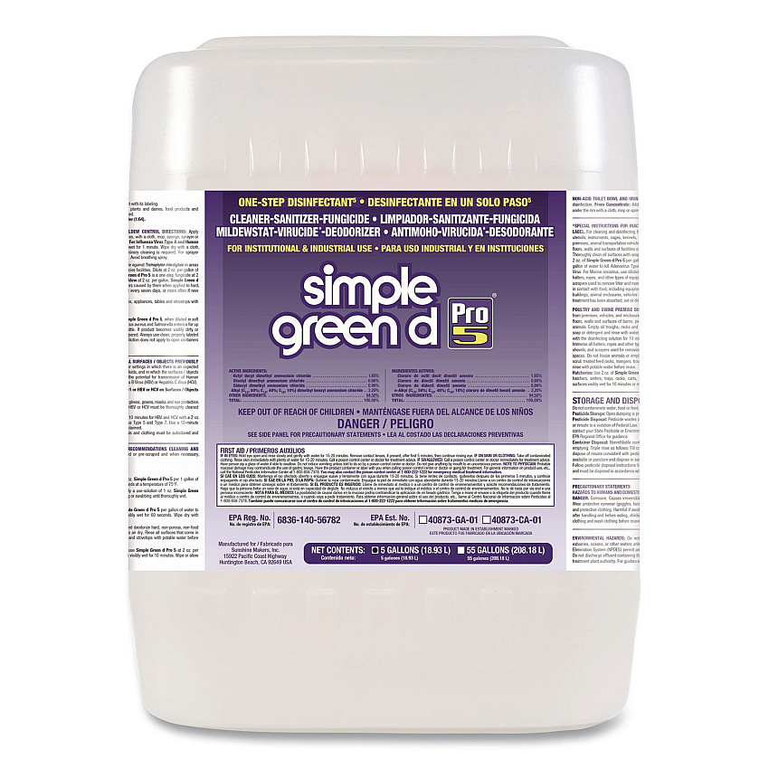 Simple Green d Pro 5 Disinfectant, Unscented, 5 gal Pail (3430505)