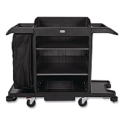 Rubbermaid Commercial Full-Size Housekeeping Cart, Plastic, 3 Shelves, 1 Bin, 24.4 x 62.4 x 49, Black (2202581)