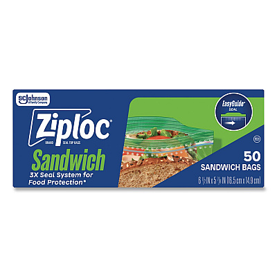 Ziploc Resealable Sandwich Bags, 6.5" x 5.88", Clear, 50/Box (383179BX)