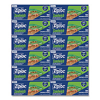 Ziploc Resealable Sandwich Bags, 6.5" x 5.88", Clear, 50 Bags/Box, 12 Boxes/Carton (383179)
