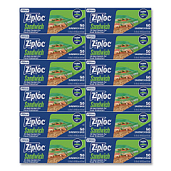 Ziploc Resealable Sandwich Bags, 6.5" x 5.88", Clear, 50 Bags/Box, 12 Boxes/Carton (383179)