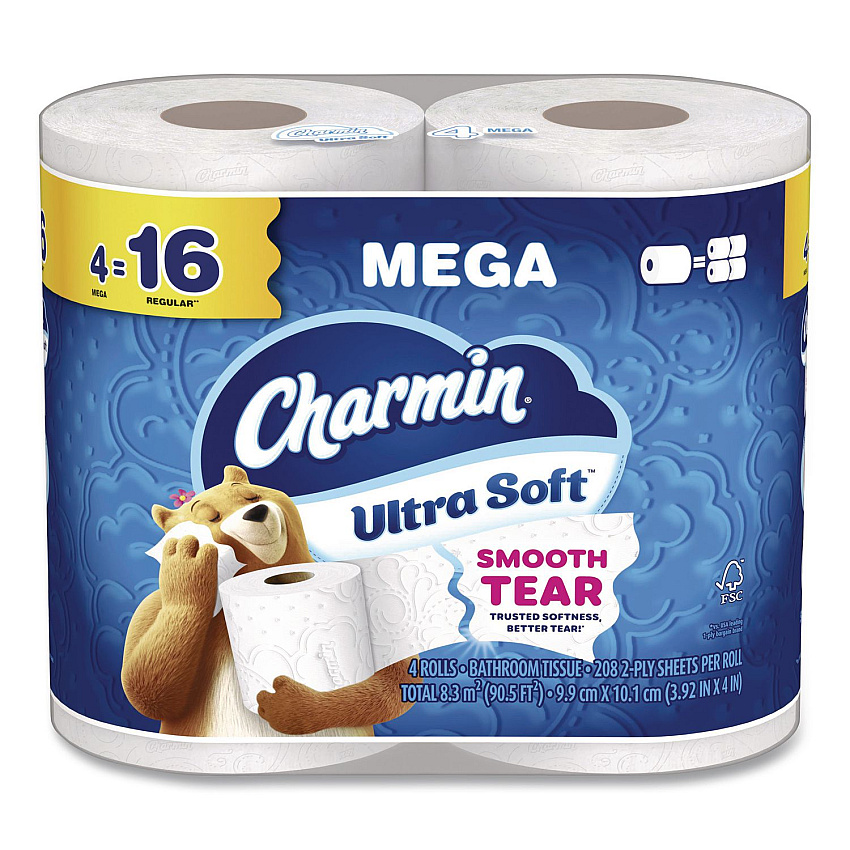 Charmin Ultra Soft Bathroom Tissue, Septic Safe, 2-Ply, White, 208 Sheets/Roll, 4 Rolls/Pack (19261PK)