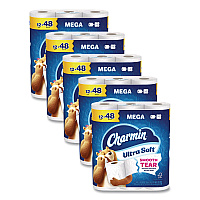 Charmin Ultra Soft Bathroom Tissue, Mega Roll, Septic Safe, 2-Ply, White, 208 Sheets/Roll, 12 Rolls/Pack, 5 Packs/Carton (17579CT)